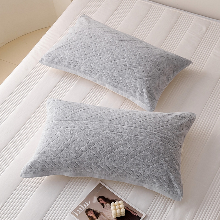 91家纺网 家纺一手货源 找家纺 悦然毛巾被 2025新款全棉纯棉老式枕巾毛圈款 旧时光浅灰