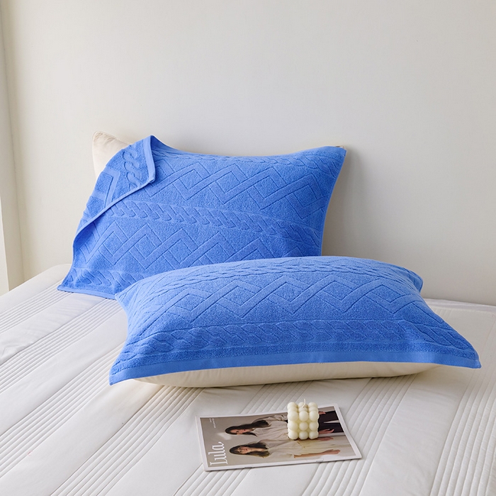 91家纺网 家纺一手货源 找家纺 悦然毛巾被 2025新款全棉纯棉老式枕巾毛圈款 旧时光深蓝