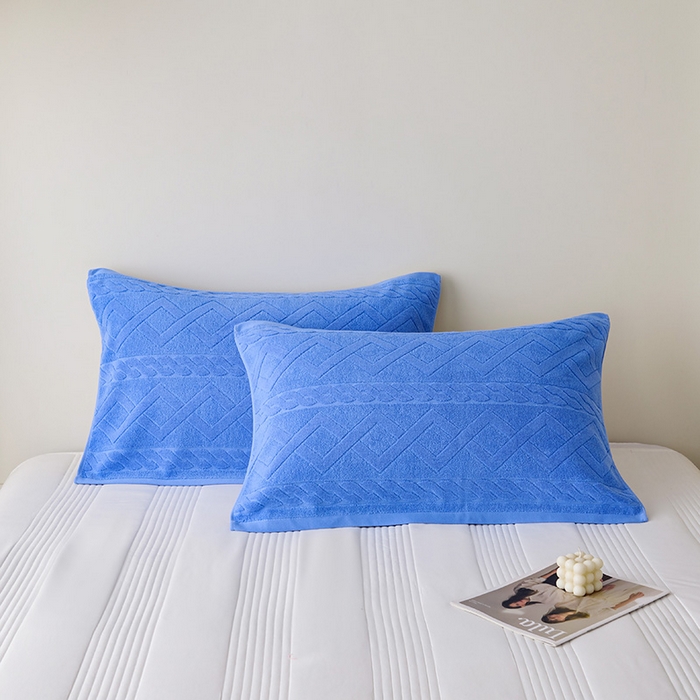 91家纺网 家纺一手货源 找家纺 悦然毛巾被 2025新款全棉纯棉老式枕巾毛圈款 旧时光深蓝