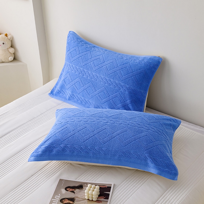 91家纺网 家纺一手货源 找家纺 悦然毛巾被 2025新款全棉纯棉老式枕巾毛圈款 旧时光深蓝