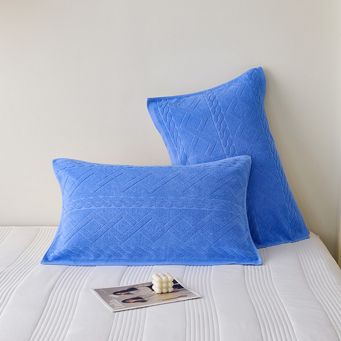 91家纺网 家纺一手货源 找家纺 悦然毛巾被 2025新款全棉纯棉老式枕巾毛圈款 旧时光深蓝