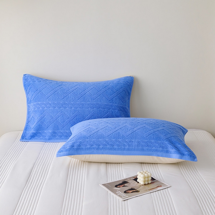 91家纺网 家纺一手货源 找家纺 悦然毛巾被 2025新款全棉纯棉老式枕巾毛圈款 旧时光深蓝