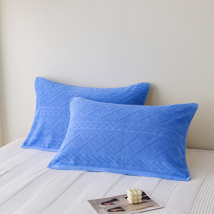 91家纺网 家纺一手货源 找家纺 悦然毛巾被 2025新款全棉纯棉老式枕巾毛圈款 旧时光深蓝