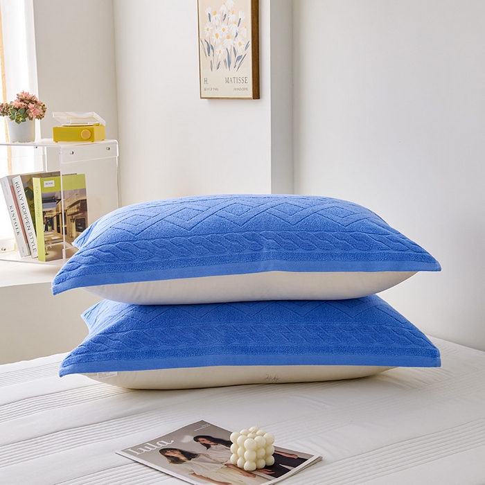 91家纺网 家纺一手货源 找家纺 悦然毛巾被 2025新款全棉纯棉老式枕巾毛圈款 旧时光深蓝