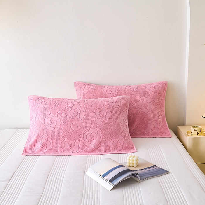 91家纺网 家纺一手货源 找家纺 悦然毛巾被 2025新款全棉纯棉老式枕巾毛圈款 玫瑰物语豆沙