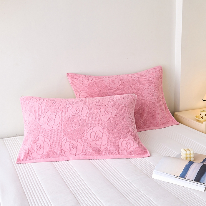 91家纺网 家纺一手货源 找家纺 悦然毛巾被 2025新款全棉纯棉老式枕巾毛圈款 玫瑰物语豆沙