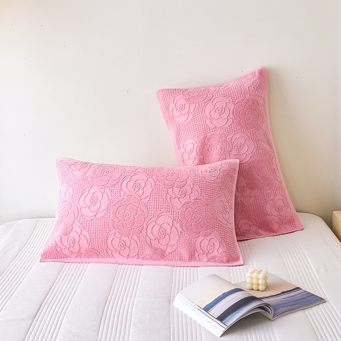 91家纺网 家纺一手货源 找家纺 悦然毛巾被 2025新款全棉纯棉老式枕巾毛圈款 玫瑰物语豆沙