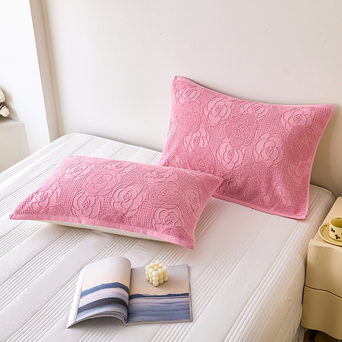 91家纺网 家纺一手货源 找家纺 悦然毛巾被 2025新款全棉纯棉老式枕巾毛圈款 玫瑰物语豆沙