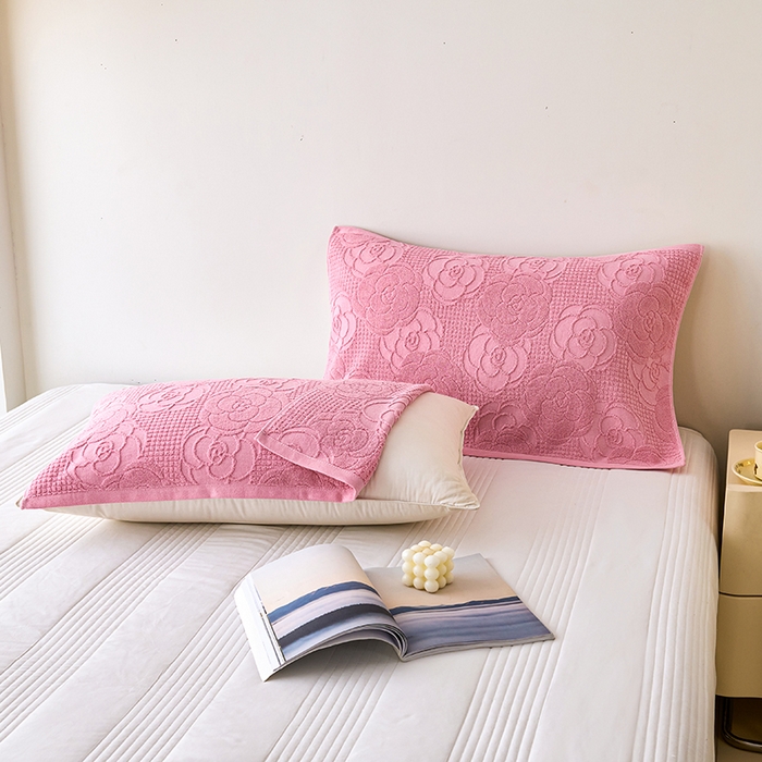 91家纺网 家纺一手货源 找家纺 悦然毛巾被 2025新款全棉纯棉老式枕巾毛圈款 玫瑰物语豆沙