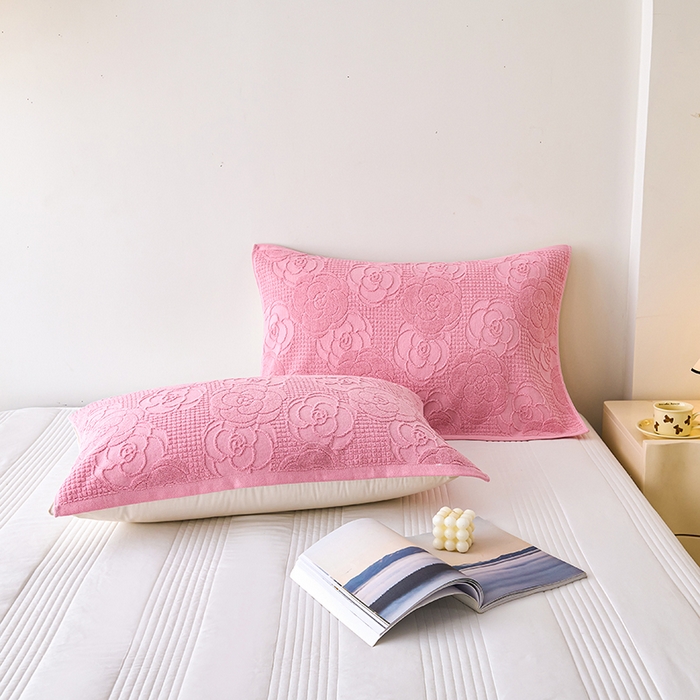 91家纺网 家纺一手货源 找家纺 悦然毛巾被 2025新款全棉纯棉老式枕巾毛圈款 玫瑰物语豆沙