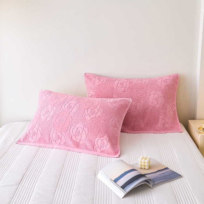 91家纺网 家纺一手货源 找家纺 悦然毛巾被 2025新款全棉纯棉老式枕巾毛圈款 玫瑰物语豆沙