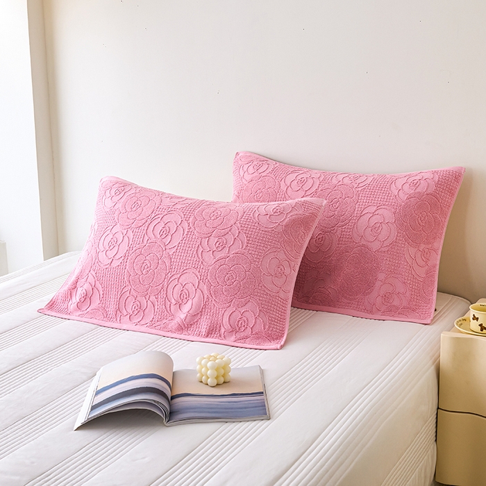 91家纺网 家纺一手货源 找家纺 悦然毛巾被 2025新款全棉纯棉老式枕巾毛圈款 玫瑰物语豆沙