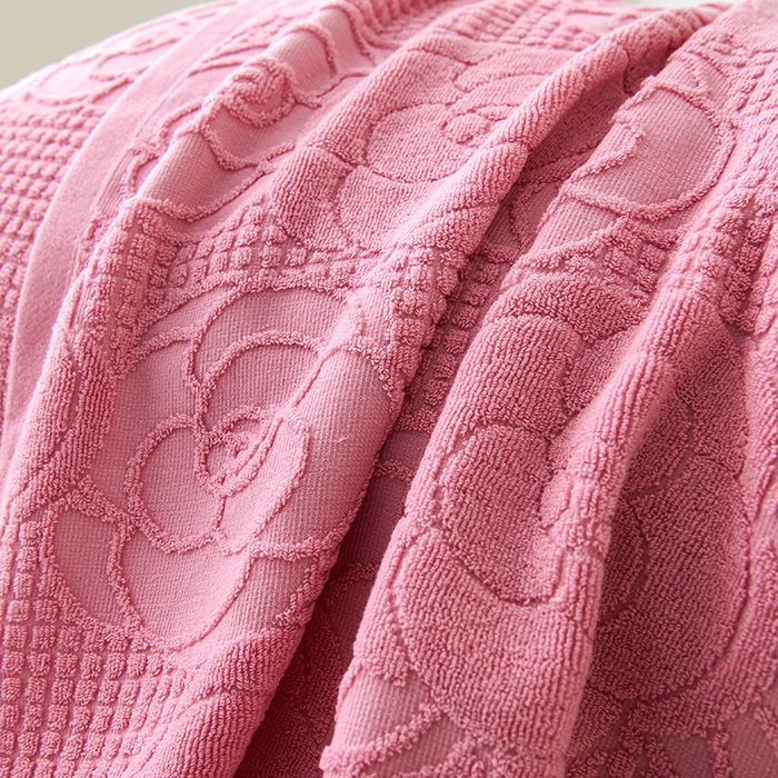 91家纺网 家纺一手货源 找家纺 悦然毛巾被 2025新款全棉纯棉老式枕巾毛圈款 玫瑰物语豆沙