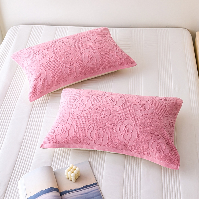 91家纺网 家纺一手货源 找家纺 悦然毛巾被 2025新款全棉纯棉老式枕巾毛圈款 玫瑰物语豆沙