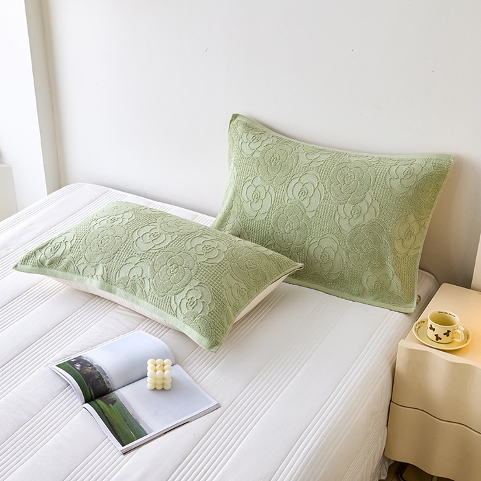 91家纺网 家纺一手货源 找家纺 悦然毛巾被 2025新款全棉纯棉老式枕巾毛圈款 玫瑰物语灰青