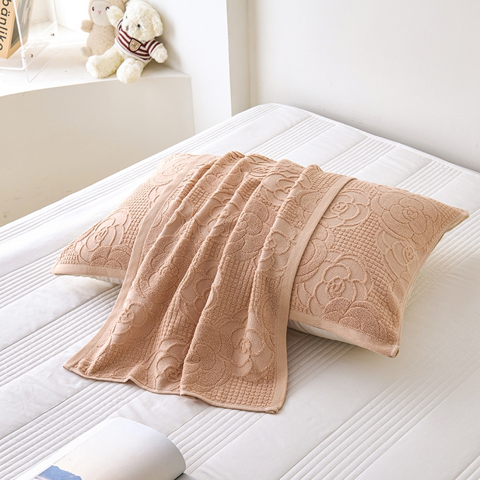 悦然毛巾被 2025新款全棉纯棉老式枕巾毛圈款 玫瑰物语咖啡