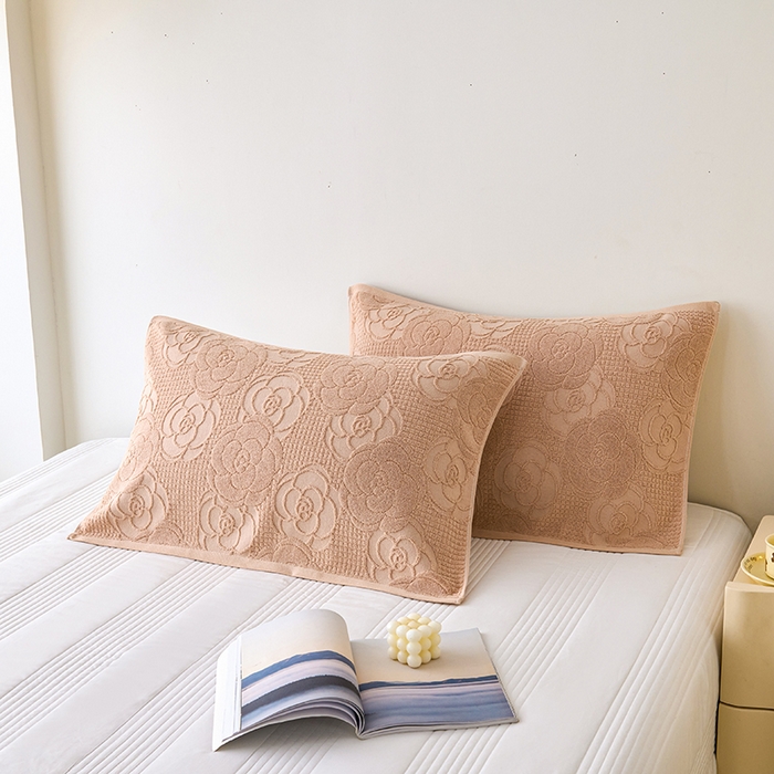 91家纺网 家纺一手货源 找家纺 悦然毛巾被 2025新款全棉纯棉老式枕巾毛圈款 玫瑰物语咖啡