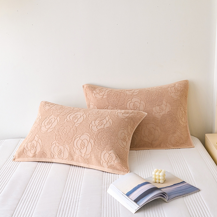 91家纺网 家纺一手货源 找家纺 悦然毛巾被 2025新款全棉纯棉老式枕巾毛圈款 玫瑰物语咖啡