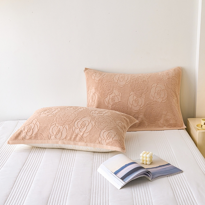 91家纺网 家纺一手货源 找家纺 悦然毛巾被 2025新款全棉纯棉老式枕巾毛圈款 玫瑰物语咖啡