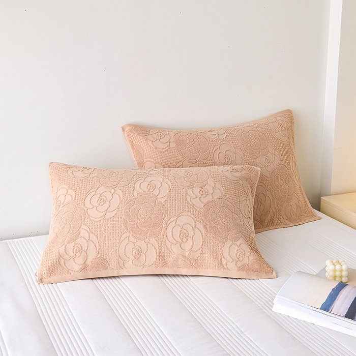 91家纺网 家纺一手货源 找家纺 悦然毛巾被 2025新款全棉纯棉老式枕巾毛圈款 玫瑰物语咖啡