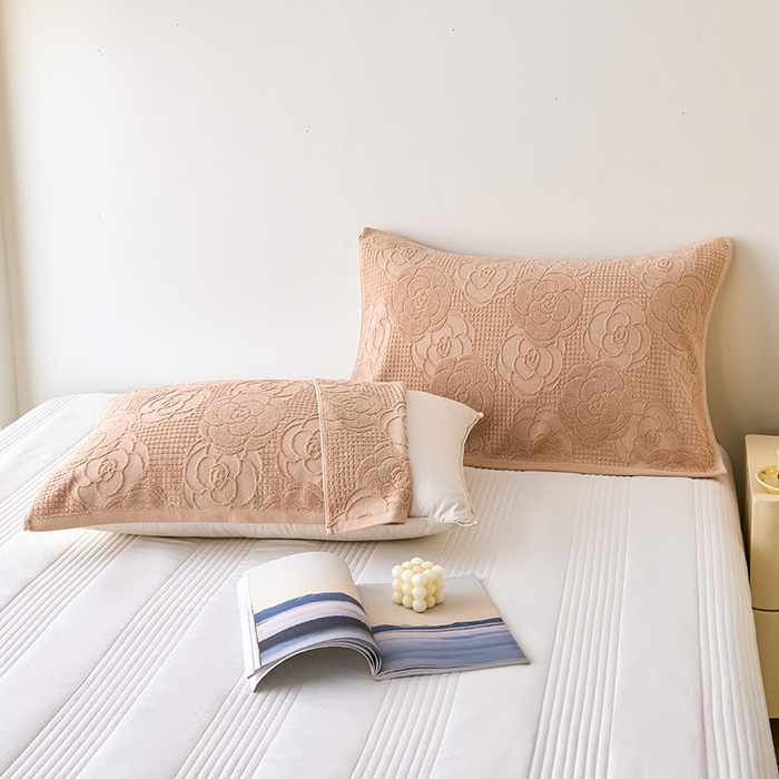 91家纺网 家纺一手货源 找家纺 悦然毛巾被 2025新款全棉纯棉老式枕巾毛圈款 玫瑰物语咖啡