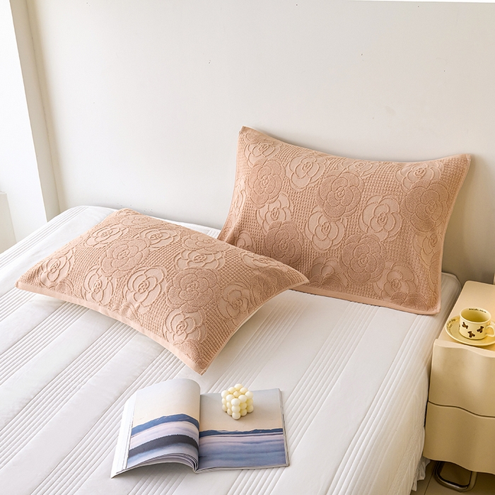 91家纺网 家纺一手货源 找家纺 悦然毛巾被 2025新款全棉纯棉老式枕巾毛圈款 玫瑰物语咖啡