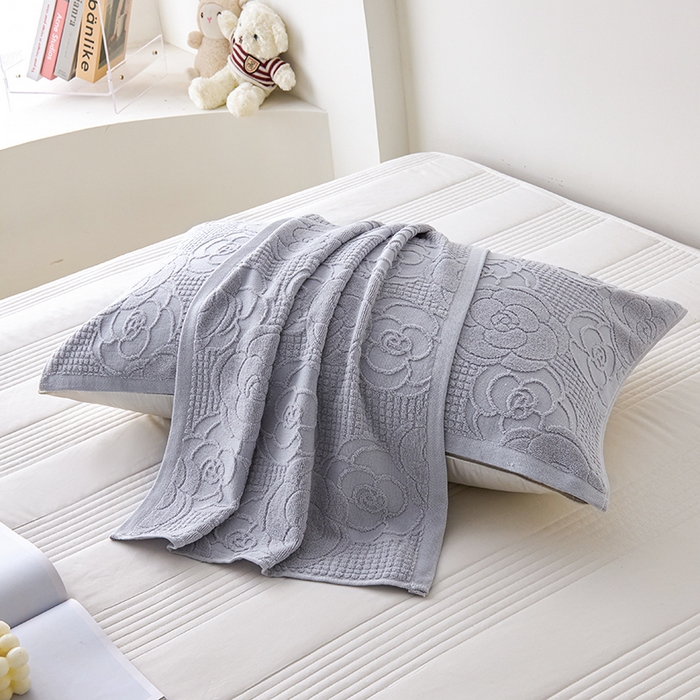 悦然毛巾被 2025新款全棉纯棉老式枕巾毛圈款 玫瑰物语浅灰