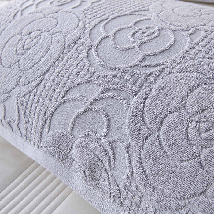 91家纺网 家纺一手货源 找家纺 悦然毛巾被 2025新款全棉纯棉老式枕巾毛圈款 玫瑰物语浅灰