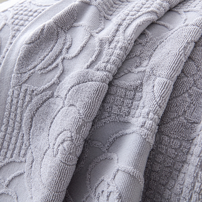 91家纺网 家纺一手货源 找家纺 悦然毛巾被 2025新款全棉纯棉老式枕巾毛圈款 玫瑰物语浅灰