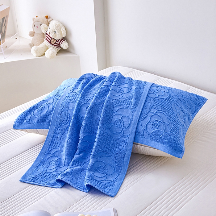 悦然毛巾被 2025新款全棉纯棉老式枕巾毛圈款 玫瑰物语深蓝