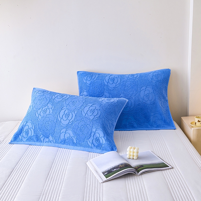 91家纺网 家纺一手货源 找家纺 悦然毛巾被 2025新款全棉纯棉老式枕巾毛圈款 玫瑰物语深蓝