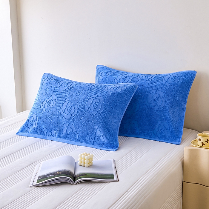 91家纺网 家纺一手货源 找家纺 悦然毛巾被 2025新款全棉纯棉老式枕巾毛圈款 玫瑰物语深蓝