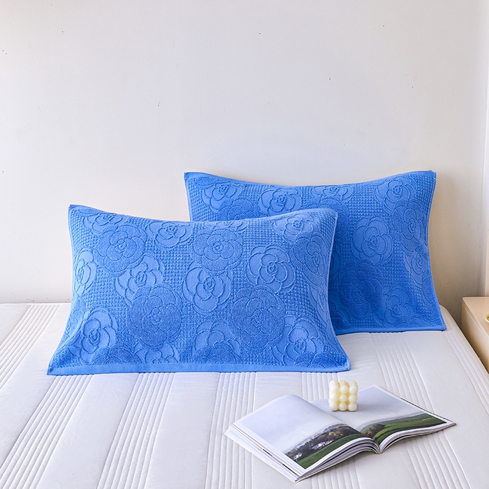 91家纺网 家纺一手货源 找家纺 悦然毛巾被 2025新款全棉纯棉老式枕巾毛圈款 玫瑰物语深蓝