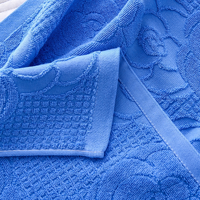 91家纺网 家纺一手货源 找家纺 悦然毛巾被 2025新款全棉纯棉老式枕巾毛圈款 玫瑰物语深蓝
