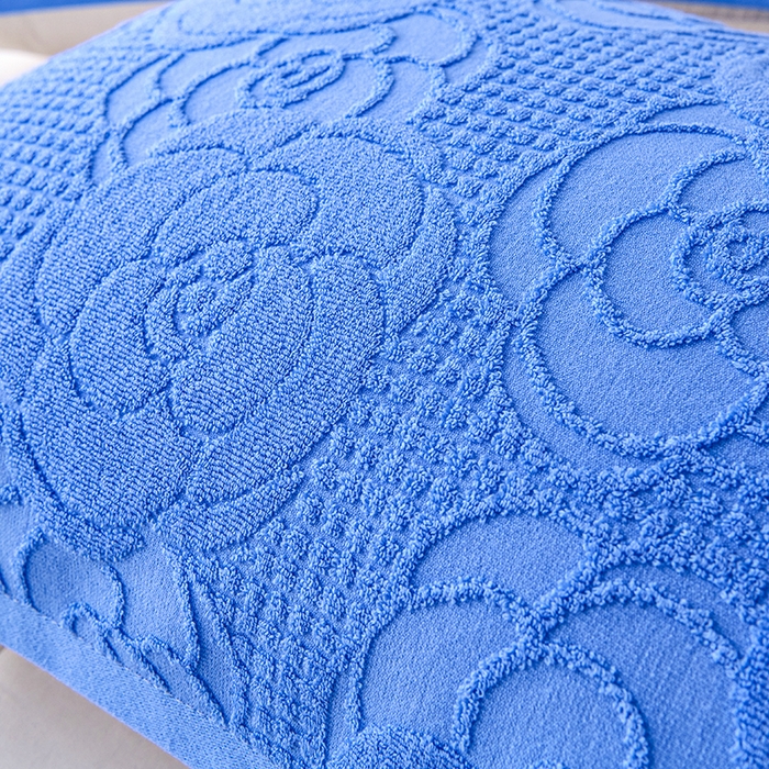 91家纺网 家纺一手货源 找家纺 悦然毛巾被 2025新款全棉纯棉老式枕巾毛圈款 玫瑰物语深蓝