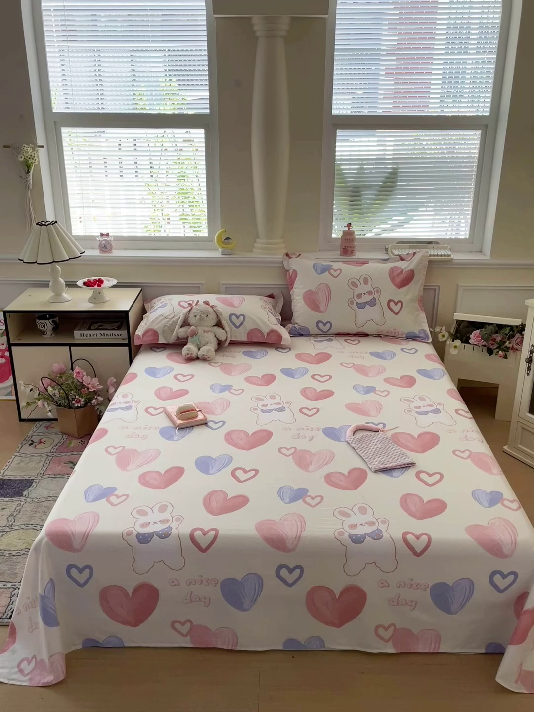 91家纺网 家纺一手货源 找家纺 卡普家居 2025新款全棉印花A版床单 小兔可可