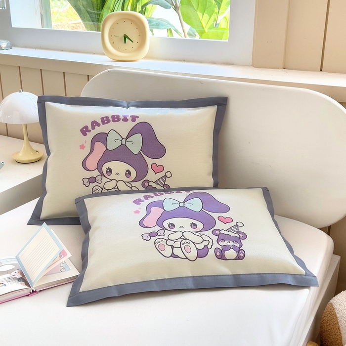 梵赫 2025新款大版儿童冰丝枕套幼儿园枕套 爱心萌兔