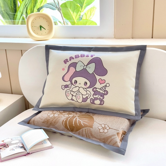 91家纺网 家纺一手货源 找家纺 梵赫 2025新款大版儿童冰丝枕套幼儿园枕套 爱心萌兔