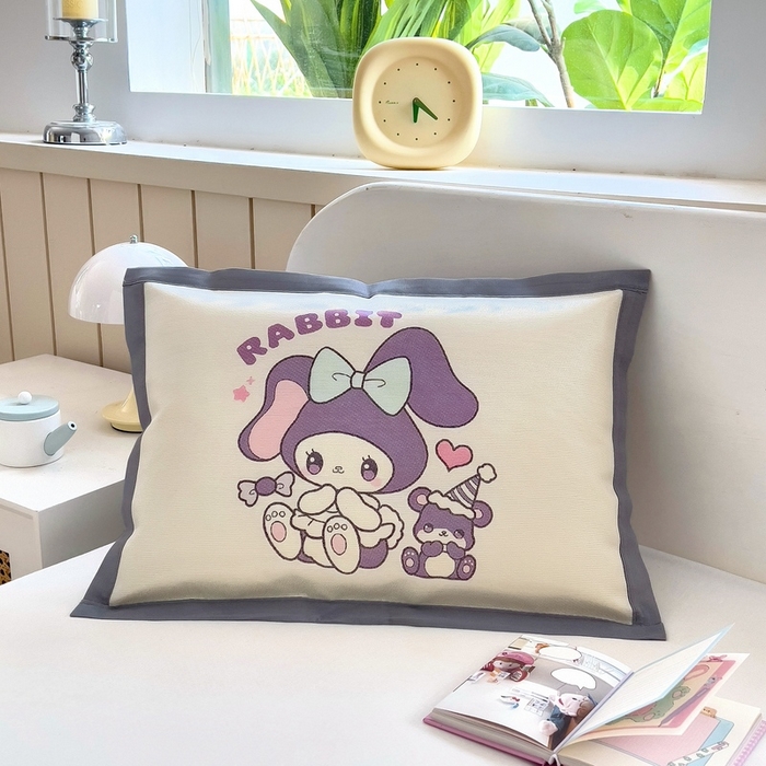 91家纺网 家纺一手货源 找家纺 梵赫 2025新款大版儿童冰丝枕套幼儿园枕套 爱心萌兔