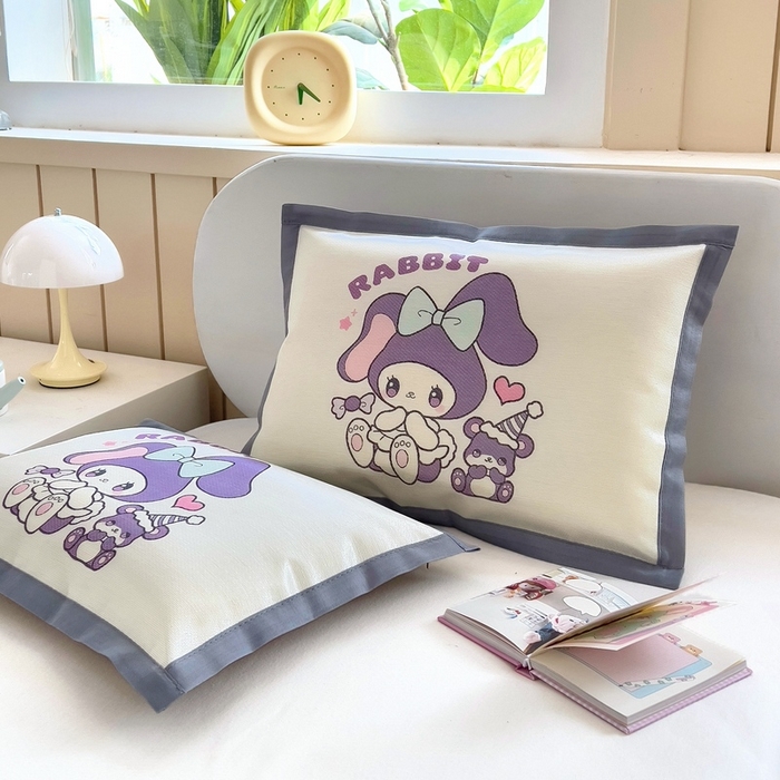 91家纺网 家纺一手货源 找家纺 梵赫 2025新款大版儿童冰丝枕套幼儿园枕套 爱心萌兔