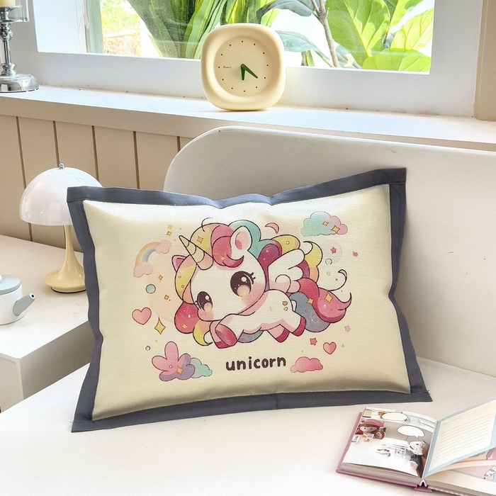 91家纺网 家纺一手货源 找家纺 梵赫 2025新款大版儿童冰丝枕套幼儿园枕套 七彩小马