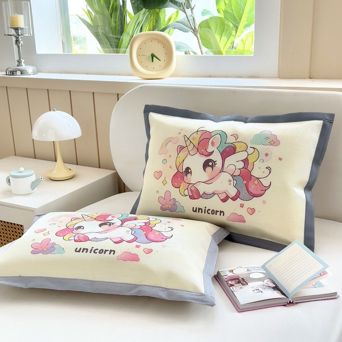 91家纺网 家纺一手货源 找家纺 梵赫 2025新款大版儿童冰丝枕套幼儿园枕套 七彩小马