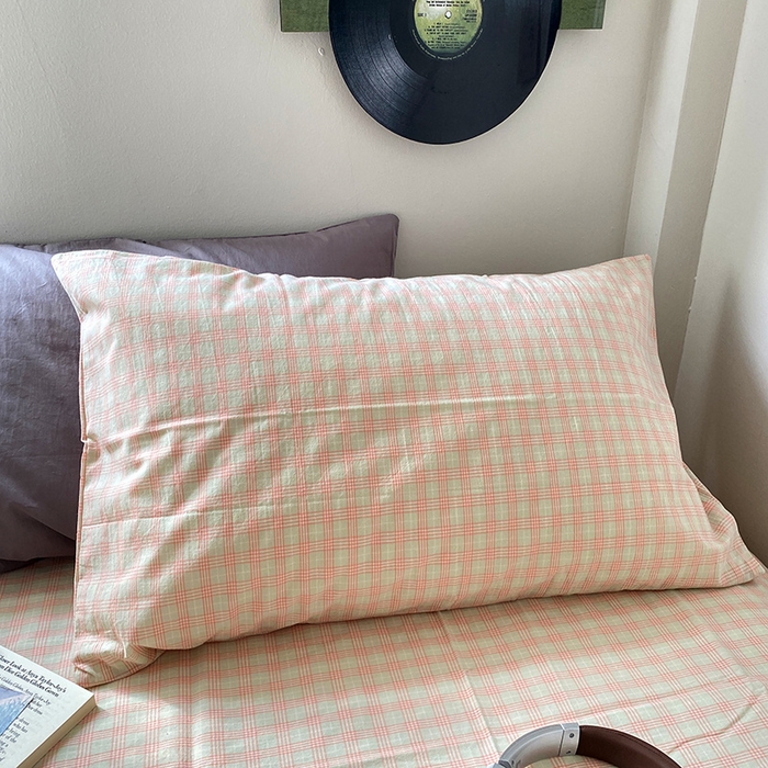 艾咪-Amy ntmy 2025新款博主风条格款全棉纯棉色织水洗棉枕套 千寻桔