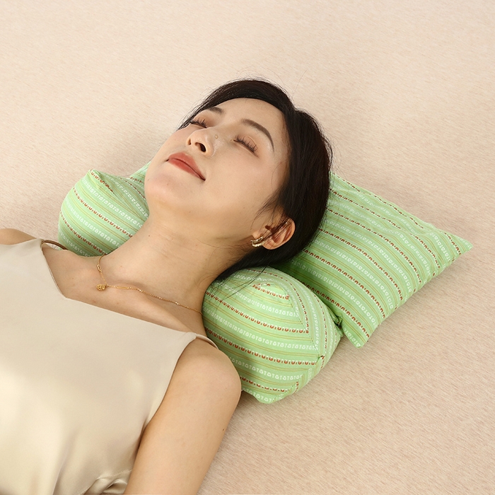 91家纺网 家纺一手货源 找家纺 （总）梦叶草 2025新款全棉水洗棉三角牵引组合荞麦枕 枕头护颈枕芯