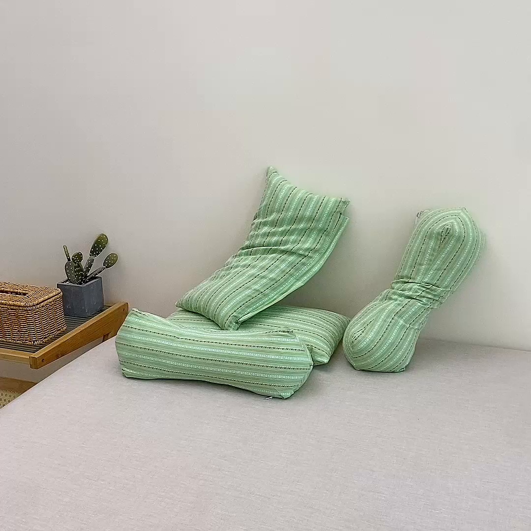 91家纺网 家纺一手货源 找家纺 （总）梦叶草 2025新款全棉水洗棉三角牵引组合荞麦枕 枕头护颈枕芯