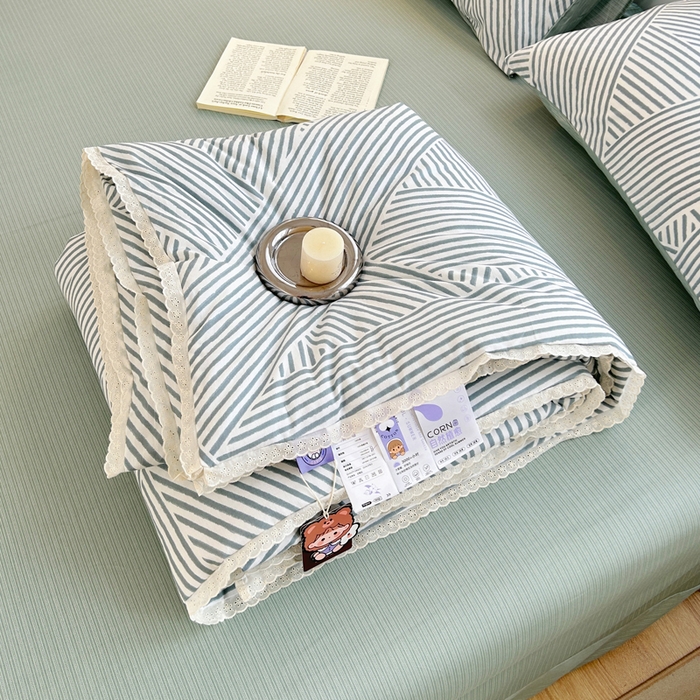 91家纺网 家纺一手货源 找家纺 柠馨 2025新款全棉纯棉印花夏被夏凉被空调被四件套 编织生活-绿