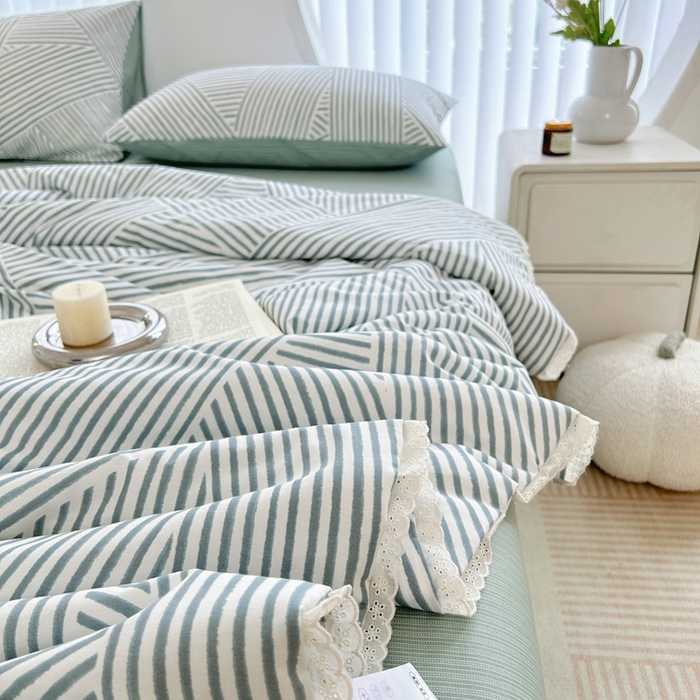 91家纺网 家纺一手货源 找家纺 柠馨 2025新款全棉纯棉印花夏被夏凉被空调被四件套 编织生活-绿