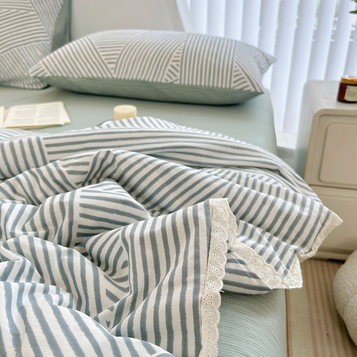 91家纺网 家纺一手货源 找家纺 柠馨 2025新款全棉纯棉印花夏被夏凉被空调被四件套 编织生活-绿