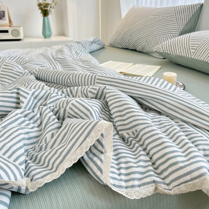 91家纺网 家纺一手货源 找家纺 柠馨 2025新款全棉纯棉印花夏被夏凉被空调被四件套 编织生活-绿