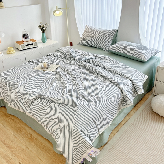 91家纺网 家纺一手货源 找家纺 柠馨 2025新款全棉纯棉印花夏被夏凉被空调被四件套 编织生活-绿